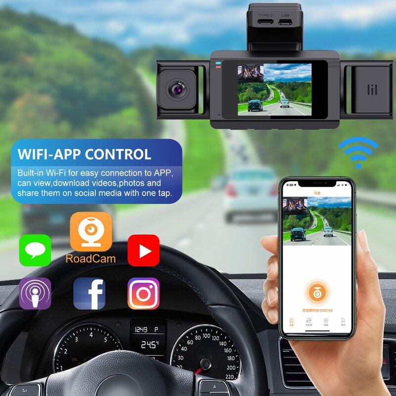 4K Dashcam Manufacturer - 3 Channel Car DVR with WIFI GPS Front Rear Inside 3 Lens