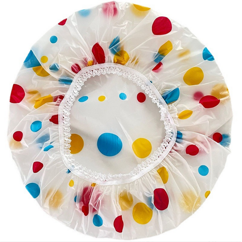 Shower Cap Manufacturer - Home Travel Printed PEVA Clear Color Dot Portable Hair Cover Disposable Bath Cap