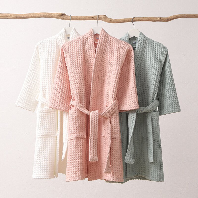 Bathrobe Manufacturer - Japanese Style Cotton Round Extended Honeycomb Waffle Pajama Home Outfit for Couples Hotels