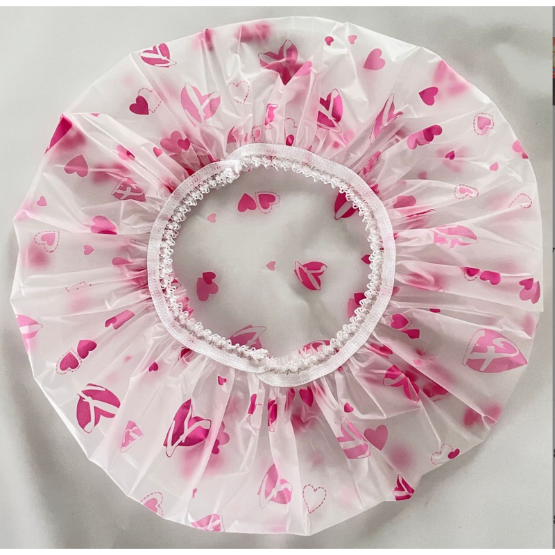 Shower Cap Manufacturer - Home Travel Printed PEVA Clear Color Dot Portable Hair Cover Disposable Bath Cap