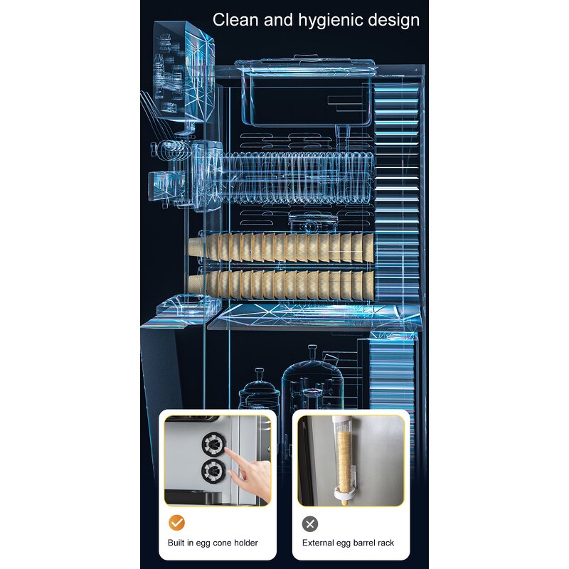 Ice Cream Machine Manufacturer - 40-58L/H Commercial Vertical Desktop Small Sundae Cone Soft Fully Automatic