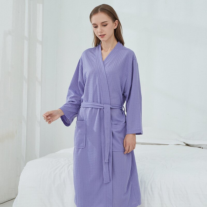 Bathrobe Manufacturer - Luxury Hotel Resort Spa Bathroom Women Customized Unisex Winter Kimono Collar 100% Cotton Waffle