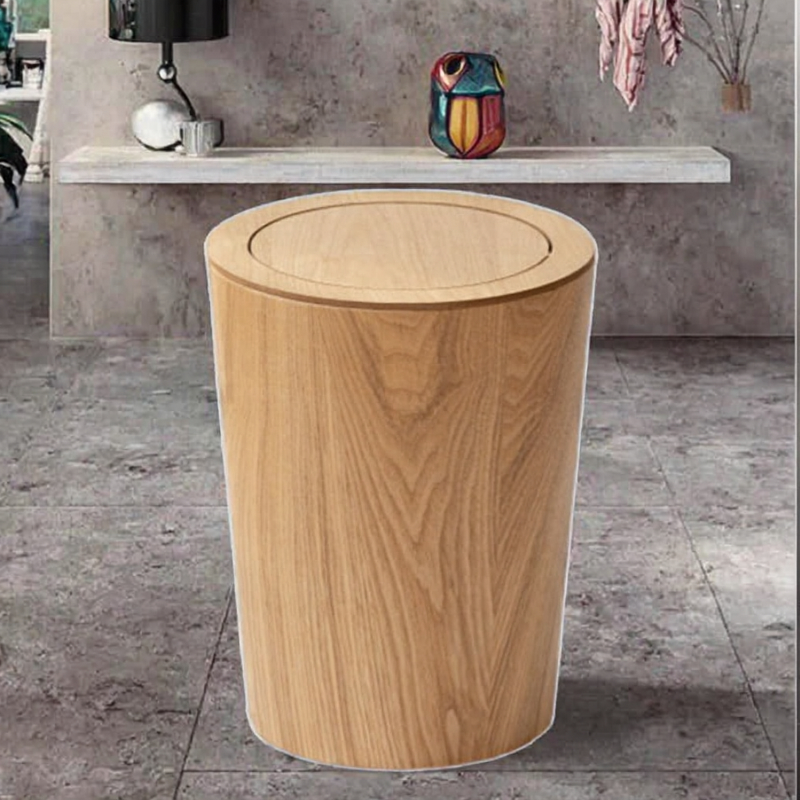 Wooden Trash Can Manufacturer - Round Waste Bins Recycle Bin Wastebasket Wooden Grain