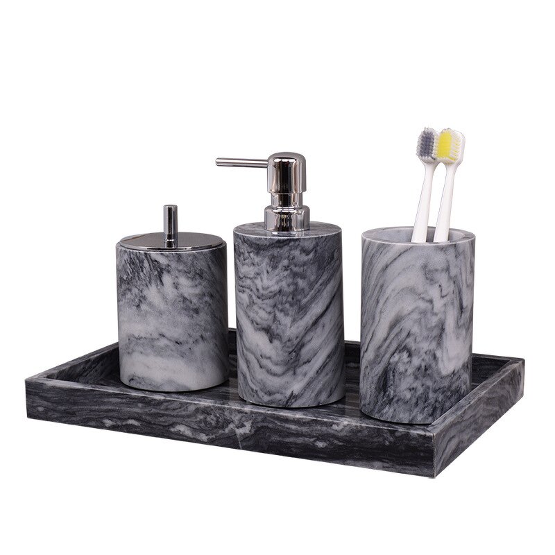 Bathroom Accessories Set Manufacturer - Hotel Grey Marble Soap Dispenser Set Marble Resin Bathroom Set