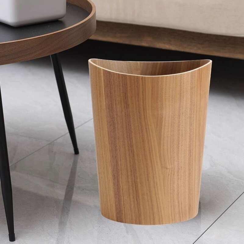 Wooden Trash Can Manufacturer - Round Waste Bins Recycle Bin Wastebasket Wooden Grain