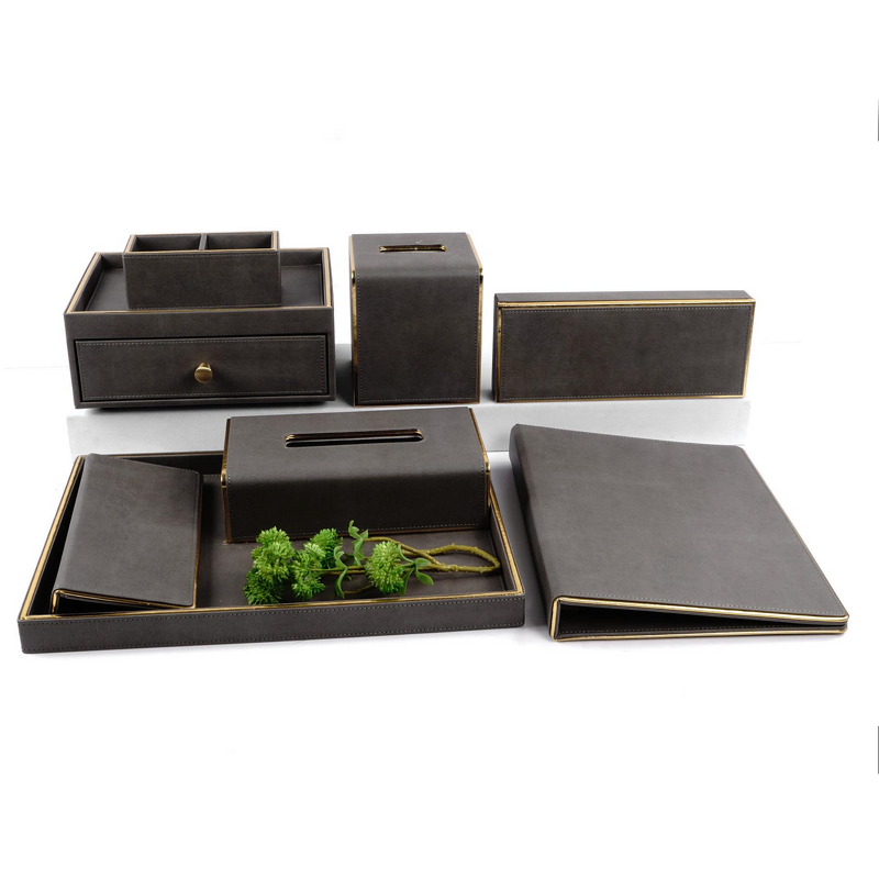 Hotel Room Accessories Manufacturer - Custom Plain Leather Goods 5-star Hotel Supplies Pu Leather Facilities Set