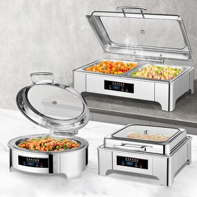 Chafing Dish Warmer Manufacturer - 9L Food Bowl Hotel Buffet Commercial Equipment Stainless Steel Round Clamshell for Party