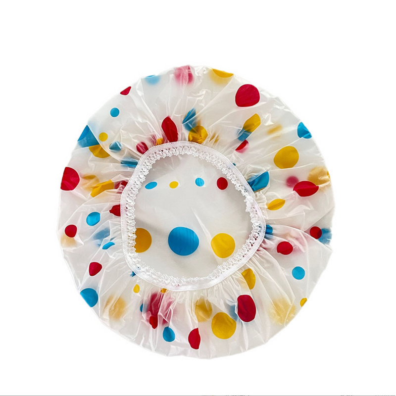 Shower Cap Manufacturer - Home Travel Printed PEVA Clear Color Dot Portable Hair Cover Disposable Bath Cap