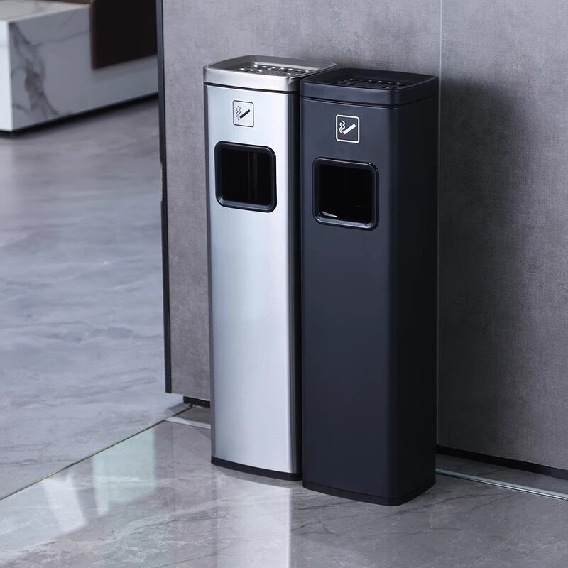 Stainless Steel Trash Can Manufacturer - Commercial for Hotels Standing Model with Ashtray For Elevator Lobbies Hallways Corridors