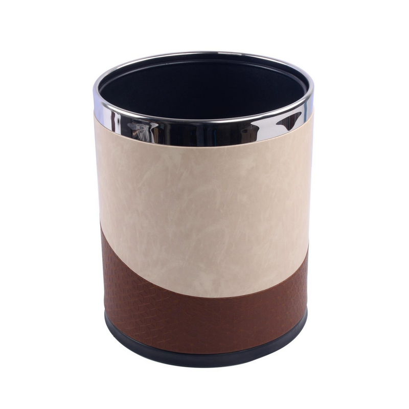 Trash Can Manufacturer - Garbage Container Bin With Handles for Bathrooms and High Class Hotel Square Brown Pu Leather Wastebasket
