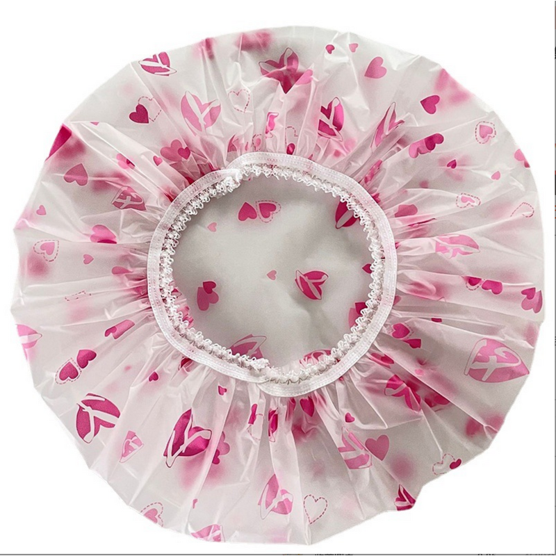 Shower Cap Manufacturer - Home Travel Printed PEVA Clear Color Dot Portable Hair Cover Disposable Bath Cap