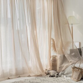 Voile Curtains Manufacturer - Mustard Linen Feeling Semi Sheer Top Grommet Gauze Sheer for the Living Room Bedroom