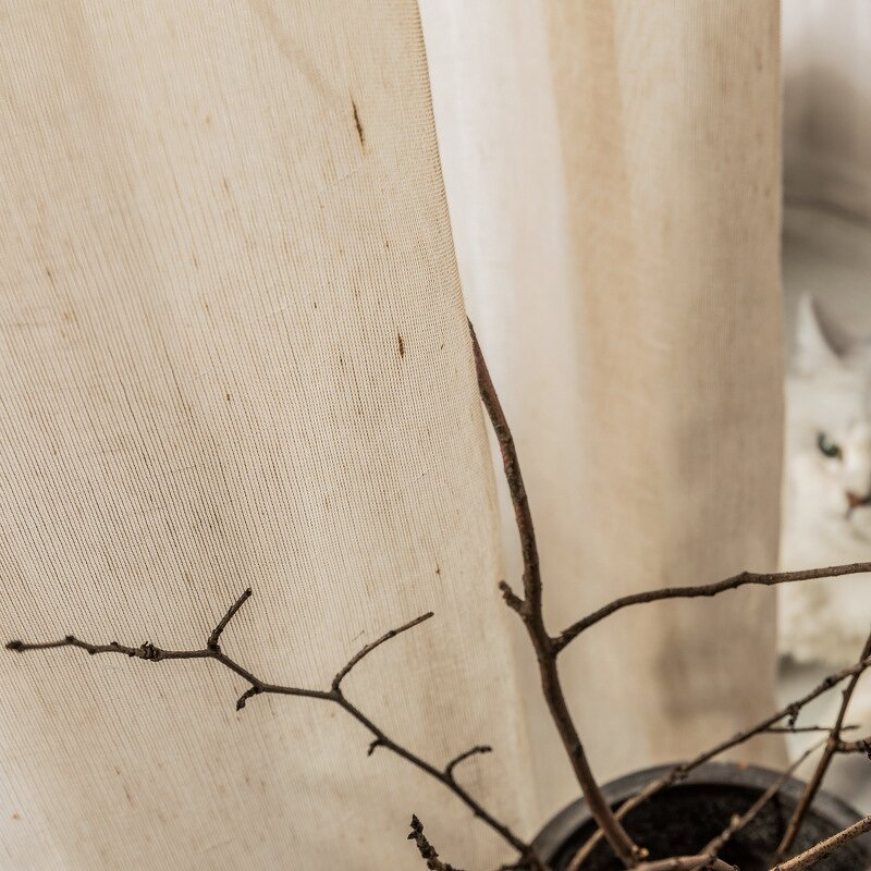 Voile Curtains Manufacturer - Mustard Linen Feeling Semi Sheer Top Grommet Gauze Sheer for the Living Room Bedroom