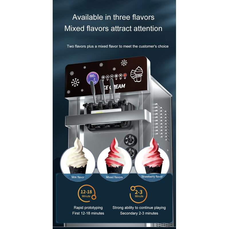 Ice Cream Machine Manufacturer - 40-58L/H Commercial Vertical Desktop Small Sundae Cone Soft Fully Automatic