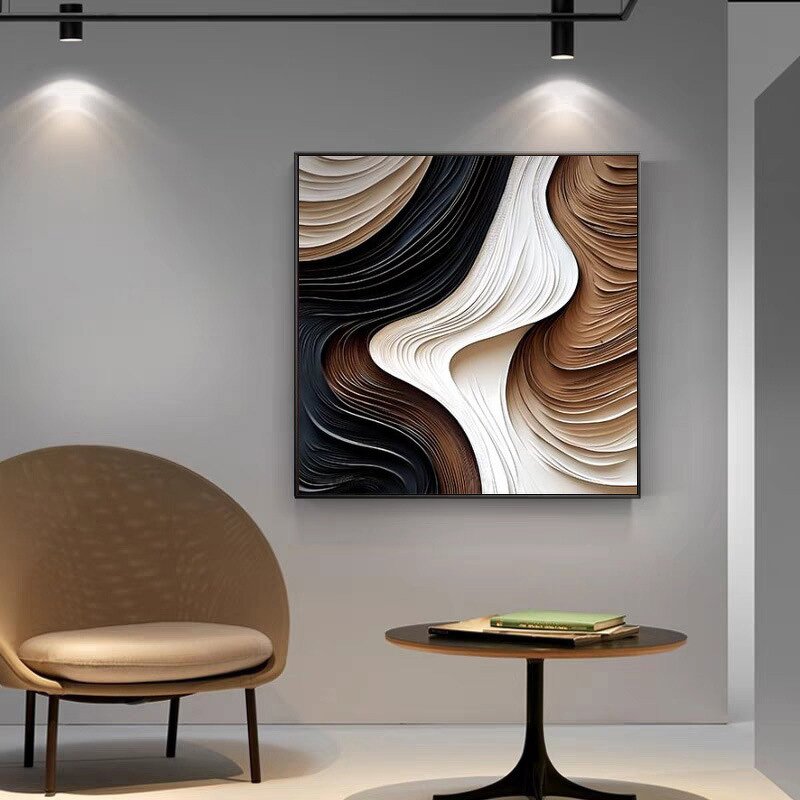 Abstract Painting Manufacturer - Living Room Decoration Hotel Hand Painted Geometric Minimalist Black and White Textured 3D Wall Art