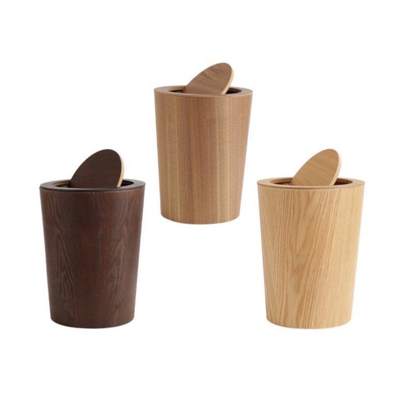 Wooden Trash Can Manufacturer - Round Waste Bins Recycle Bin Wastebasket Wooden Grain