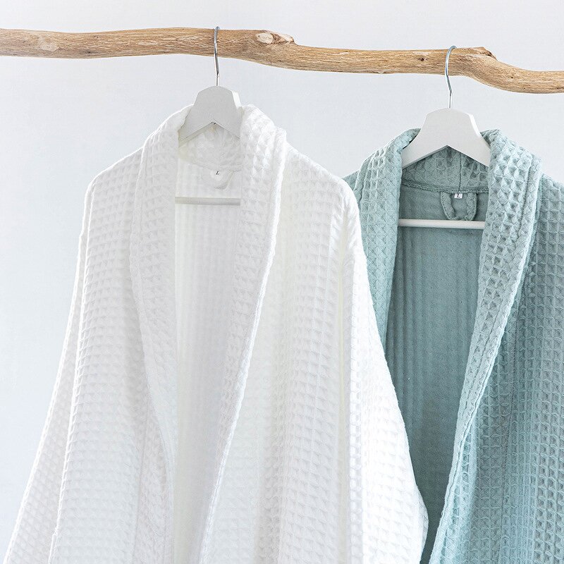 Bathrobe Manufacturer - Japanese Style Cotton Round Extended Honeycomb Waffle Pajama Home Outfit for Couples Hotels