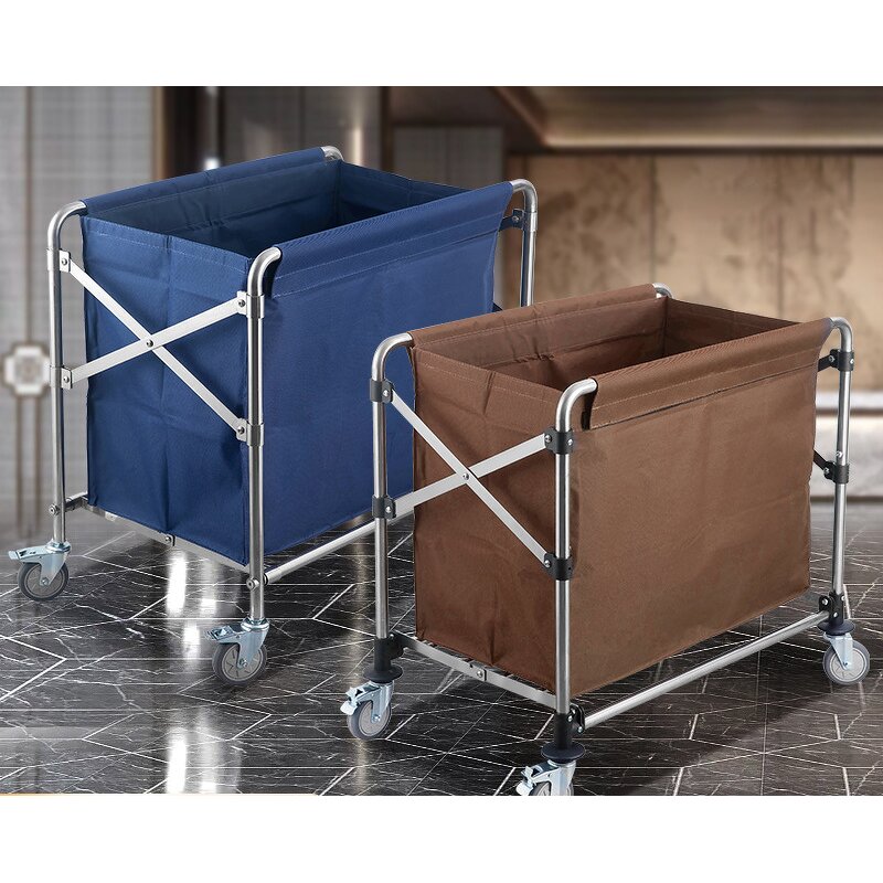 Laundry Trolley Manufacturer - Factory Sale Hospital Hotel Linen Clean Cart Large Capacity Foldable Cleaning Cart