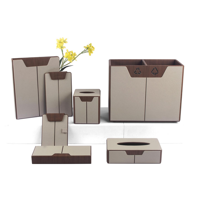 Hotel Room Accessories Manufacturer - Custom Plain Leather Goods 5-star Hotel Supplies Pu Leather Facilities Set