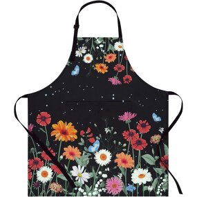 Bib Apron - Flower Pattern Adjustable with Pocket for Women