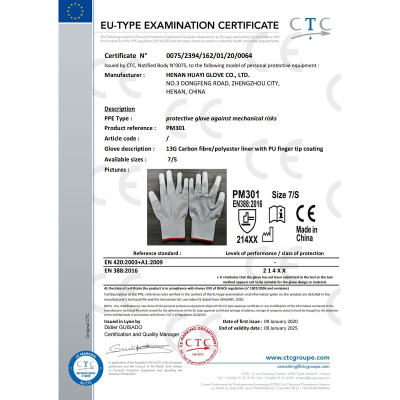 Cleanroom Gloves - PU Coated Antistatic ESD Carbon Fiber for Electronic