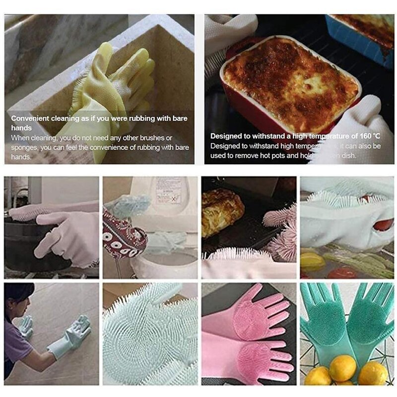 Cleaning Gloves - Reusable Silicone Scrubber Dishwashing