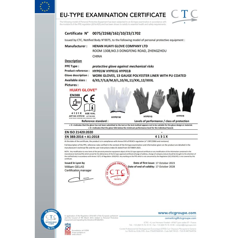 PU Coated Gloves - CE 4131X Lightweight Polyurethane Palm for Electronics