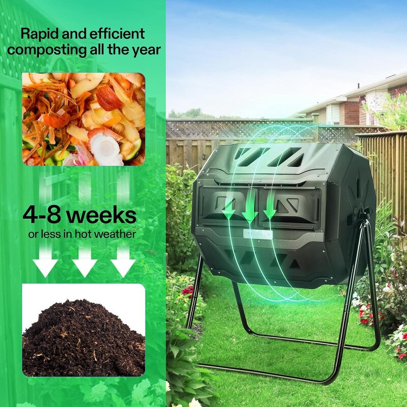 Compost Tumbler - 160L Dual Chamber for Garden & Yard