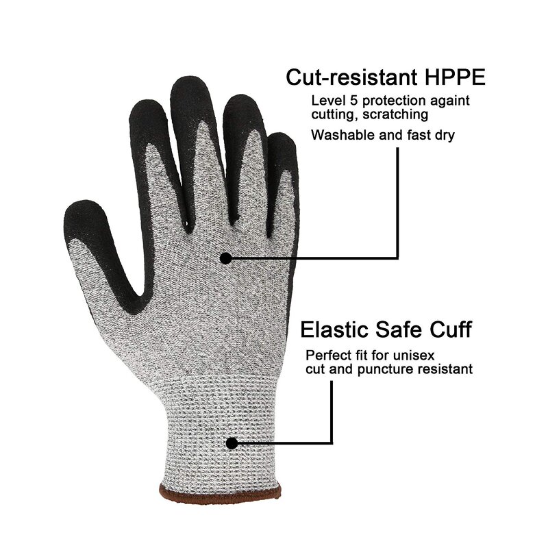 Cut Resistant Gloves - EN388 4343D Level 5 13G HPPE Knitted