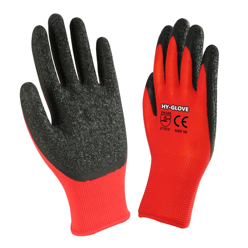 Polyester Gloves Manufacturer - 13G Red Crinkle Latex Coated for Safety Work
