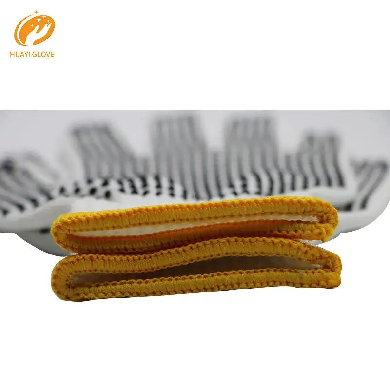 Work Gloves - Black PVC Cotton Knitted Palm Dotted Anti Slip