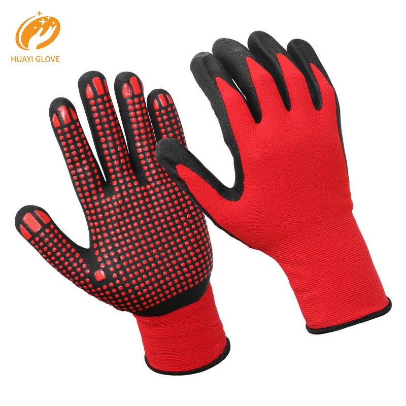 Work Gloves - 15G Nylon Spandex Micro Foam Nitrile Palm Dotted