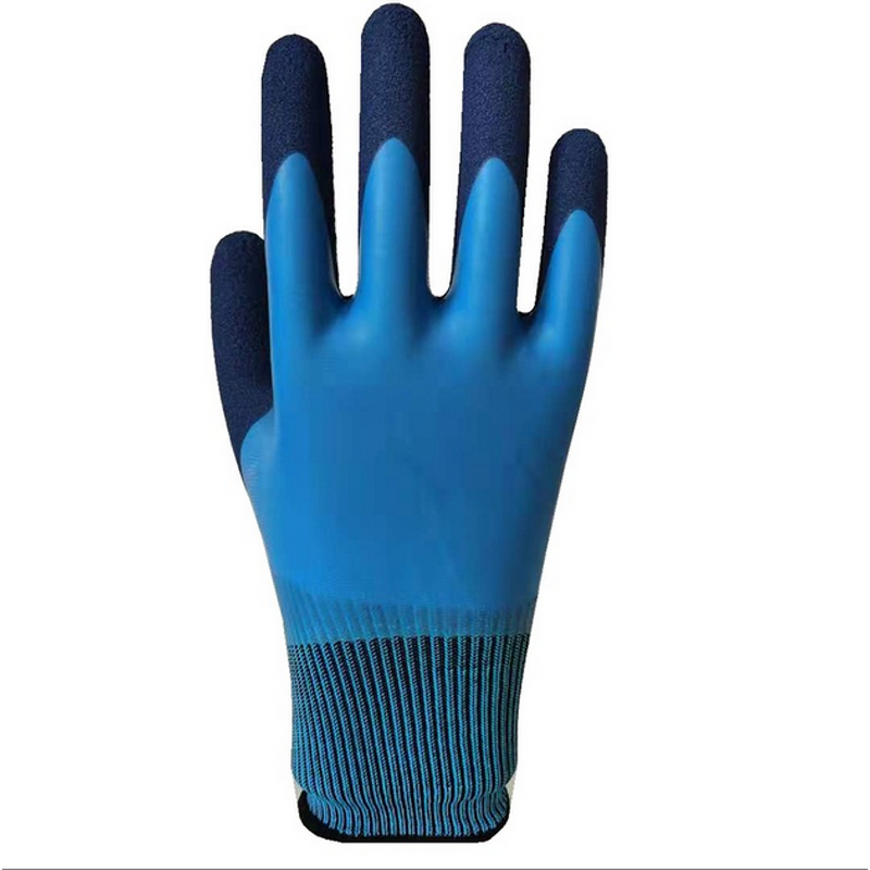 Waterproof Gloves - Blue Latex Fully Coated Double Palm Grip for Work