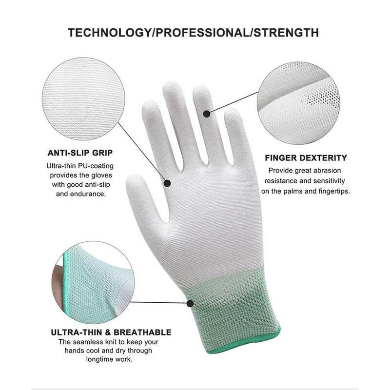Work Gloves - 13G Polyester Nylon PU Laminated Palm Coated
