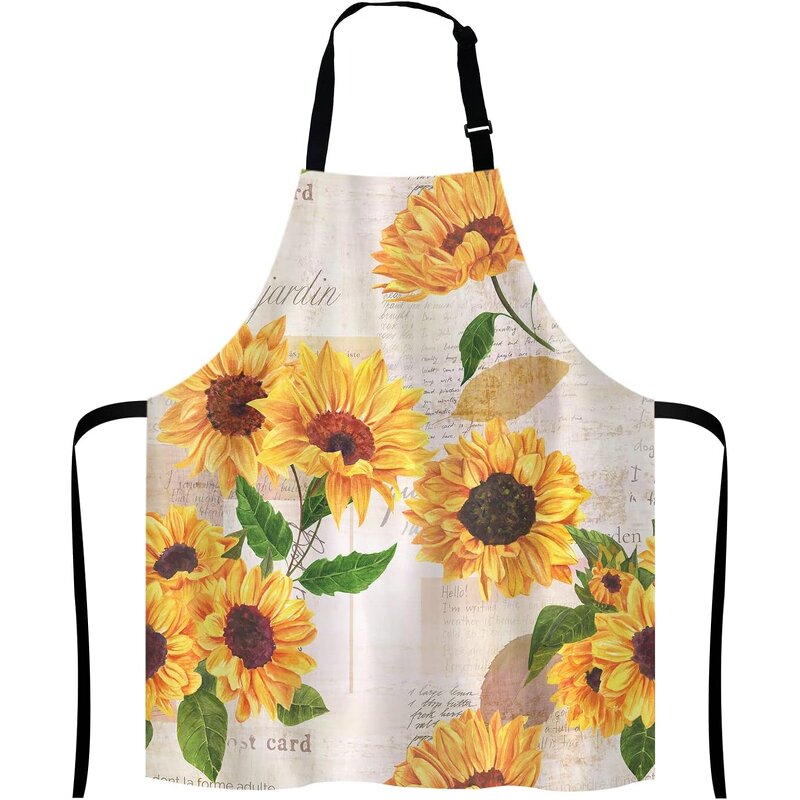 Bib Apron - Flower Pattern Adjustable with Pocket for Women