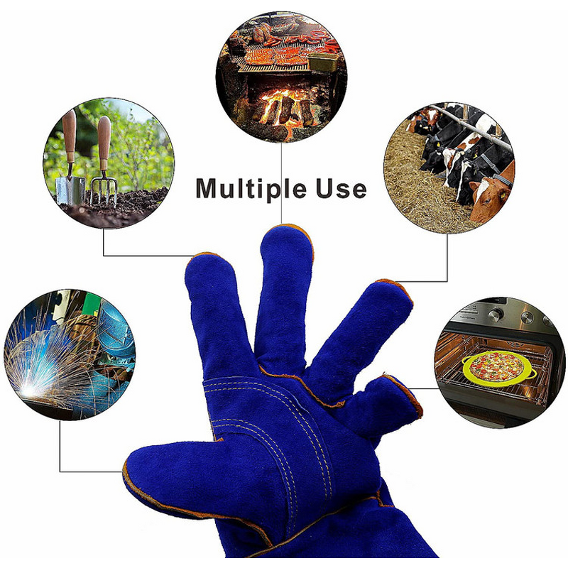Work Gloves - 14'' Heat Resistant Cow Split Leather for Welding