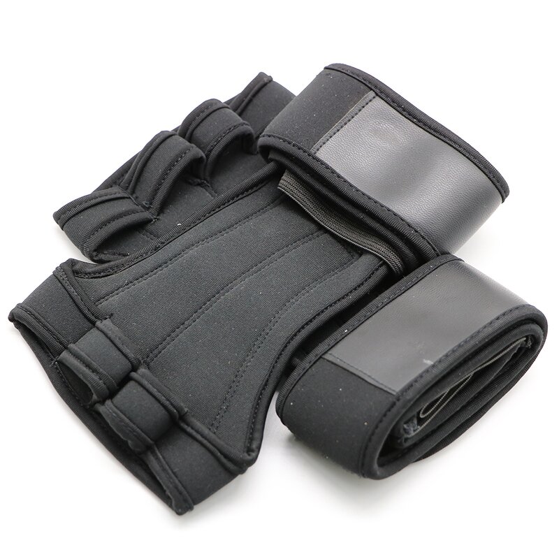Workout Gloves - Custom Half Finger Black Wrist Support