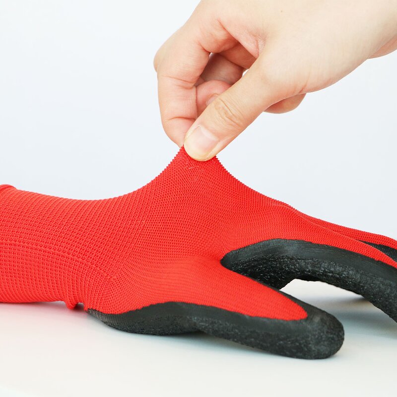 Polyester Gloves Manufacturer - 13G Red Crinkle Latex Coated for Safety Work