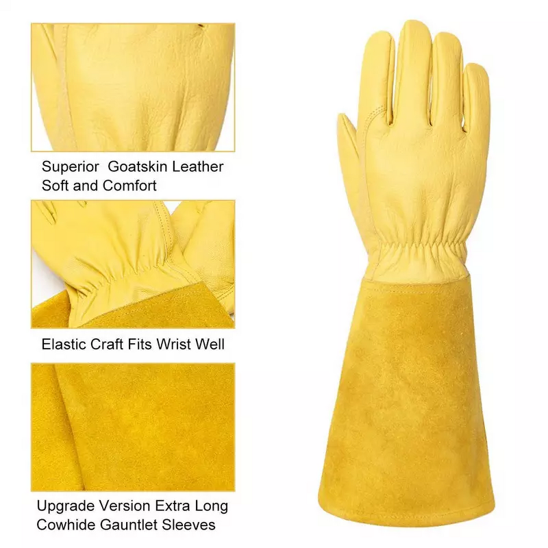 Gardening Gloves - Yellow Thorn Proof Cow Leather for Ladies