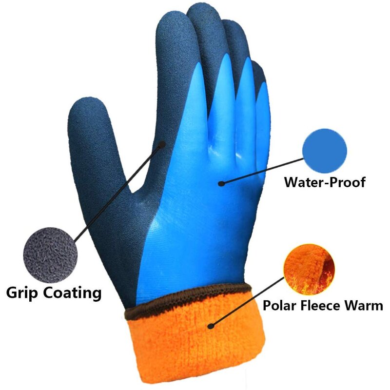 Winter Gloves - Fleece Lined Latex Coated Waterproof for Freezer