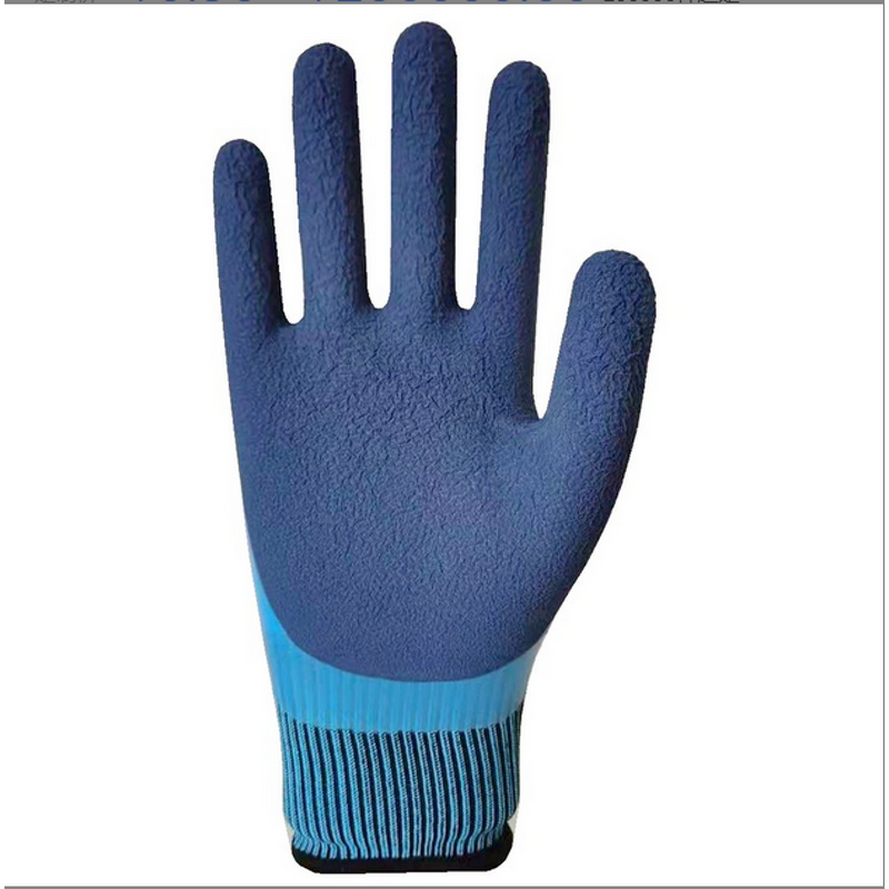 Waterproof Gloves - Blue Latex Fully Coated Double Palm Grip for Work