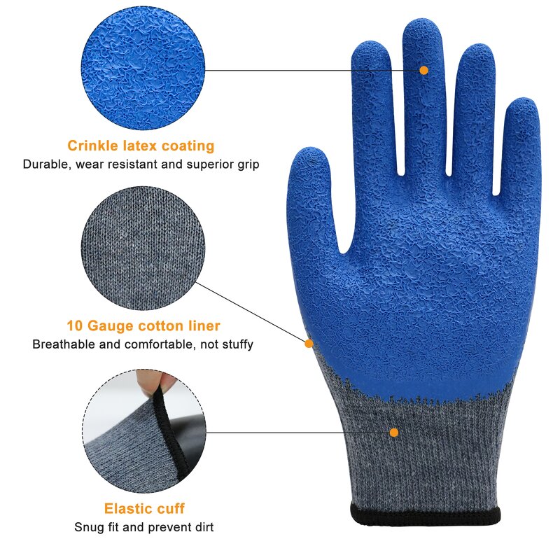 Work Gloves - 10G Polyester Cotton Latex Coated for Industrial