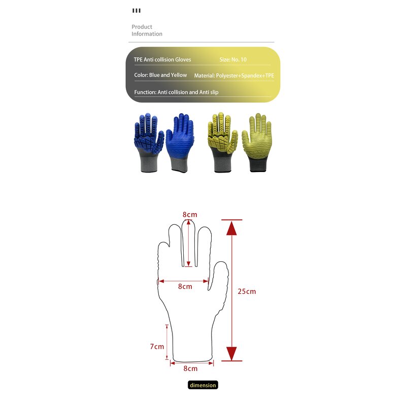 TPE Gloves - 13G Anti-Shock Anti-Cutting Non-Slip for Work