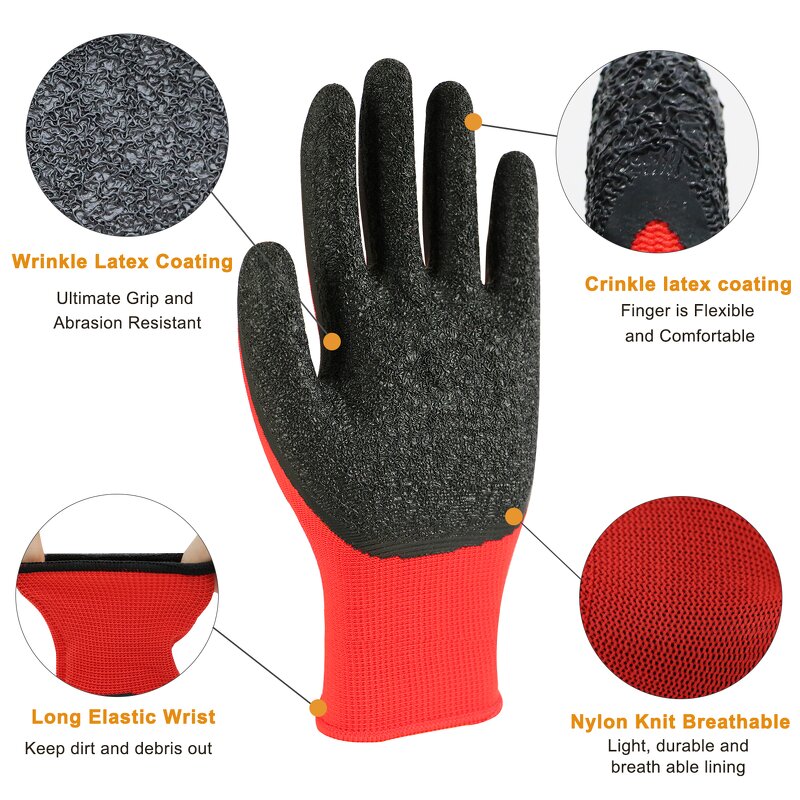 Work Gloves - Heavy Duty Latex for Construction & Garden