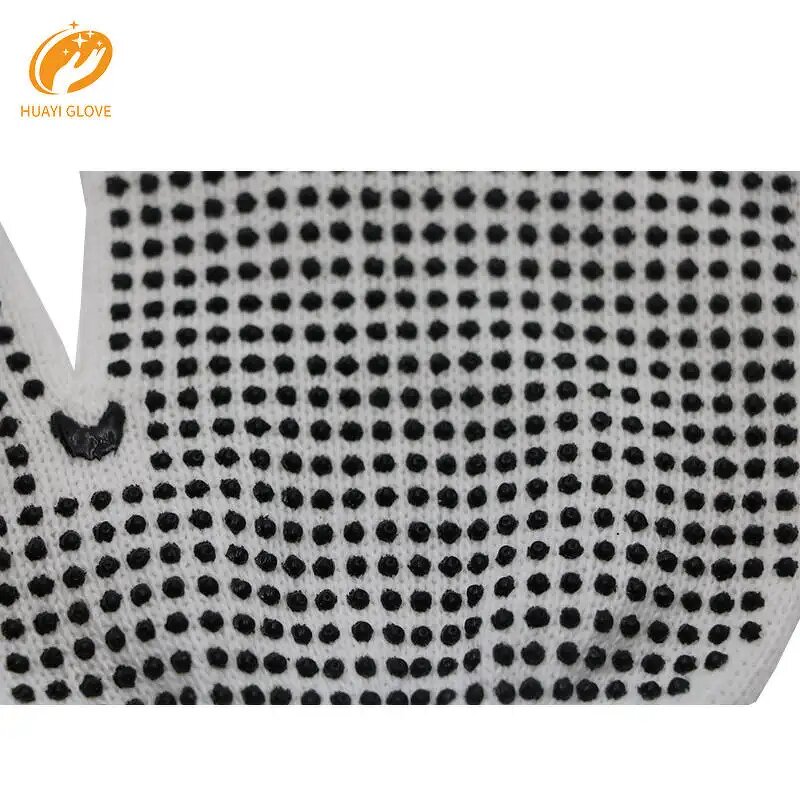 Work Gloves - Black PVC Cotton Knitted Palm Dotted Anti Slip
