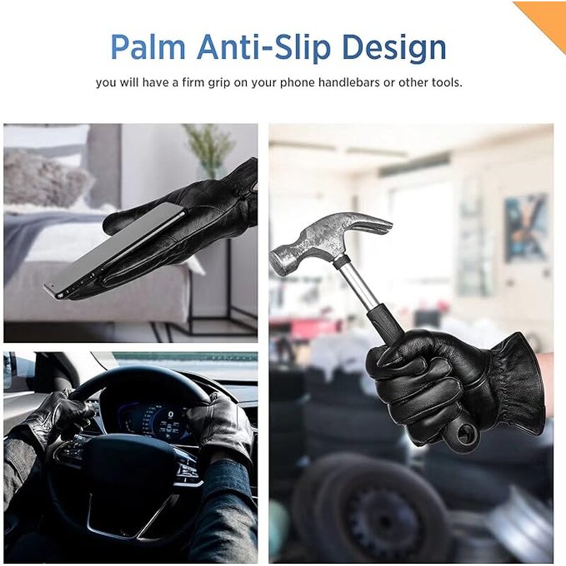 Leather Gloves - Men Work Waterproof Anti Slip for Motorcycle