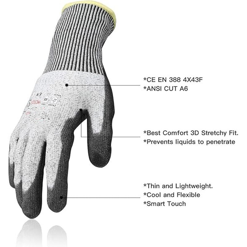 Cut Resistant Gloves - ANSI A6 PU Coated Touch Screen for Construction