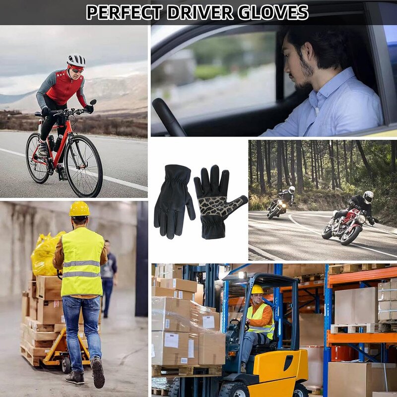 Leather Gloves - Men Work Waterproof Anti Slip for Motorcycle