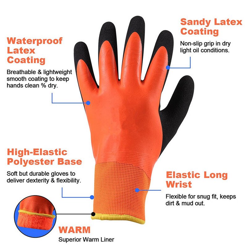 Winter Gloves - Fleece Lined Latex Coated Waterproof for Freezer