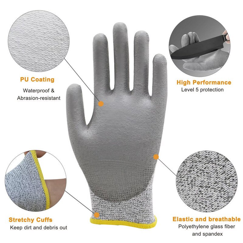 Cut Resistant Gloves - EN388 4X43D HPPE PU Coated for Glass Handling